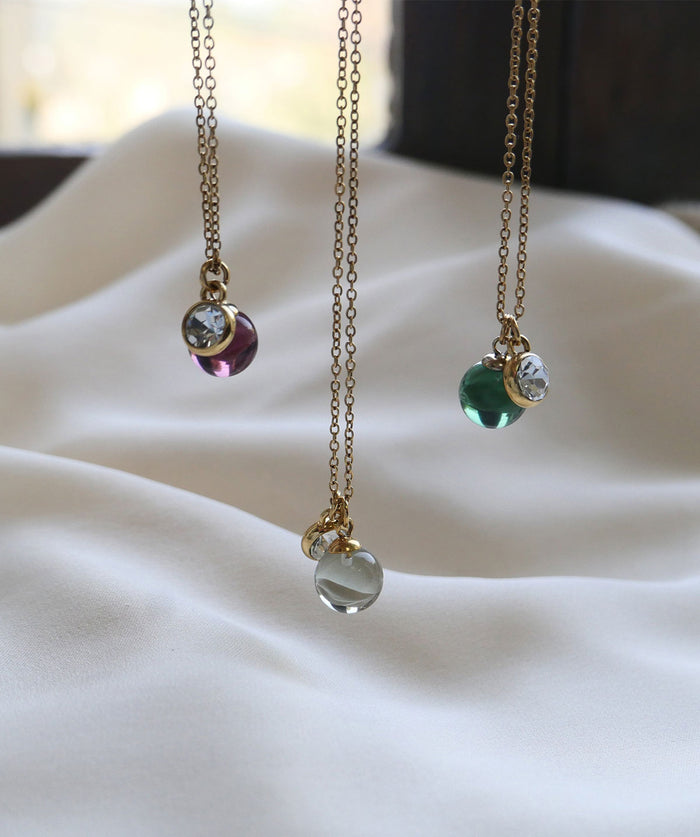 Kort kjede med glasskule, green, G