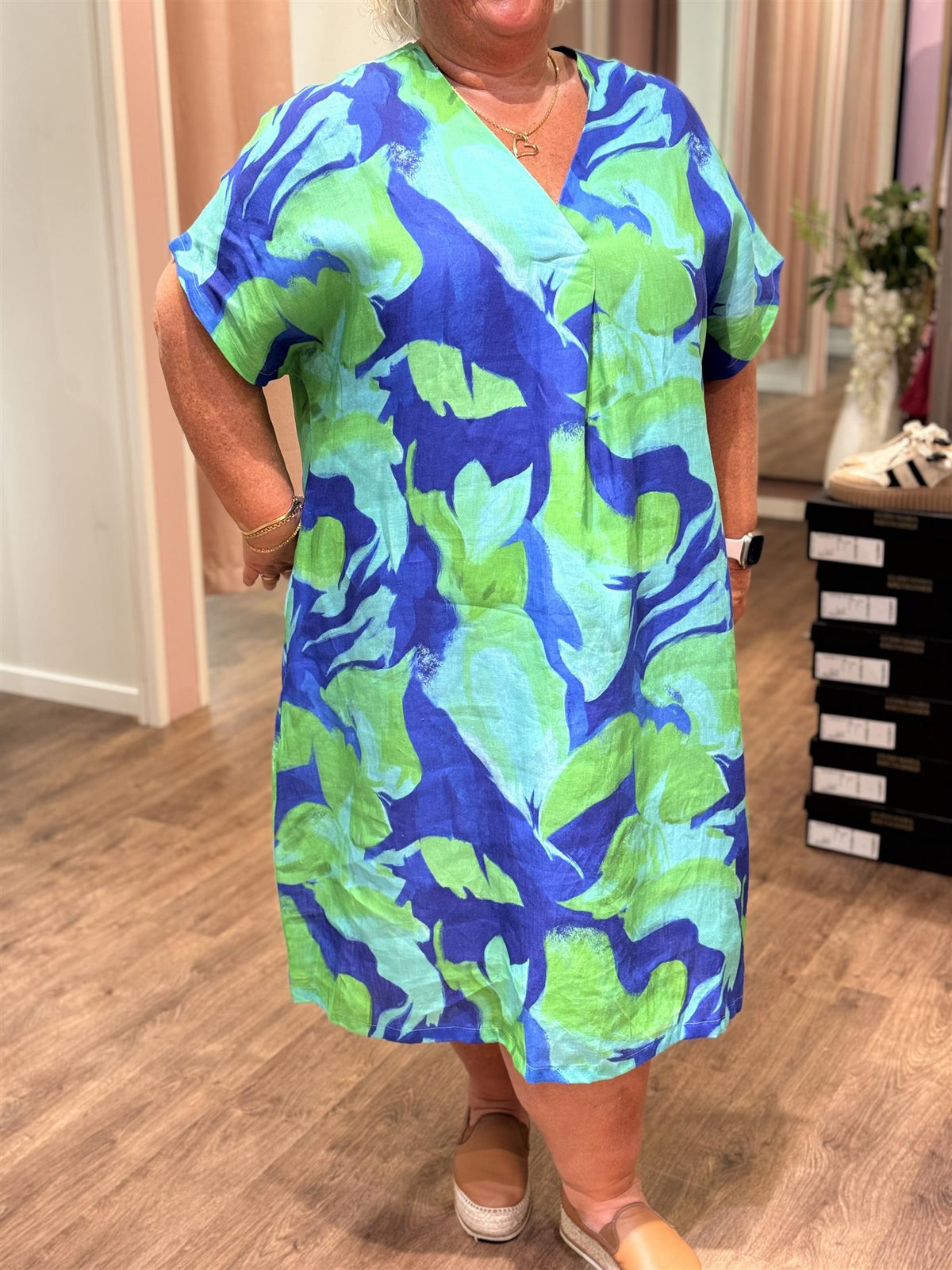 Printed Linen Dress/Curve