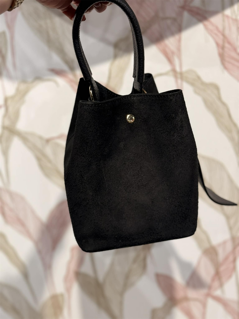 Bøtteveske Semsket Skinn Sort