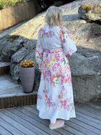 Kjole Lang Hvit med Blomster