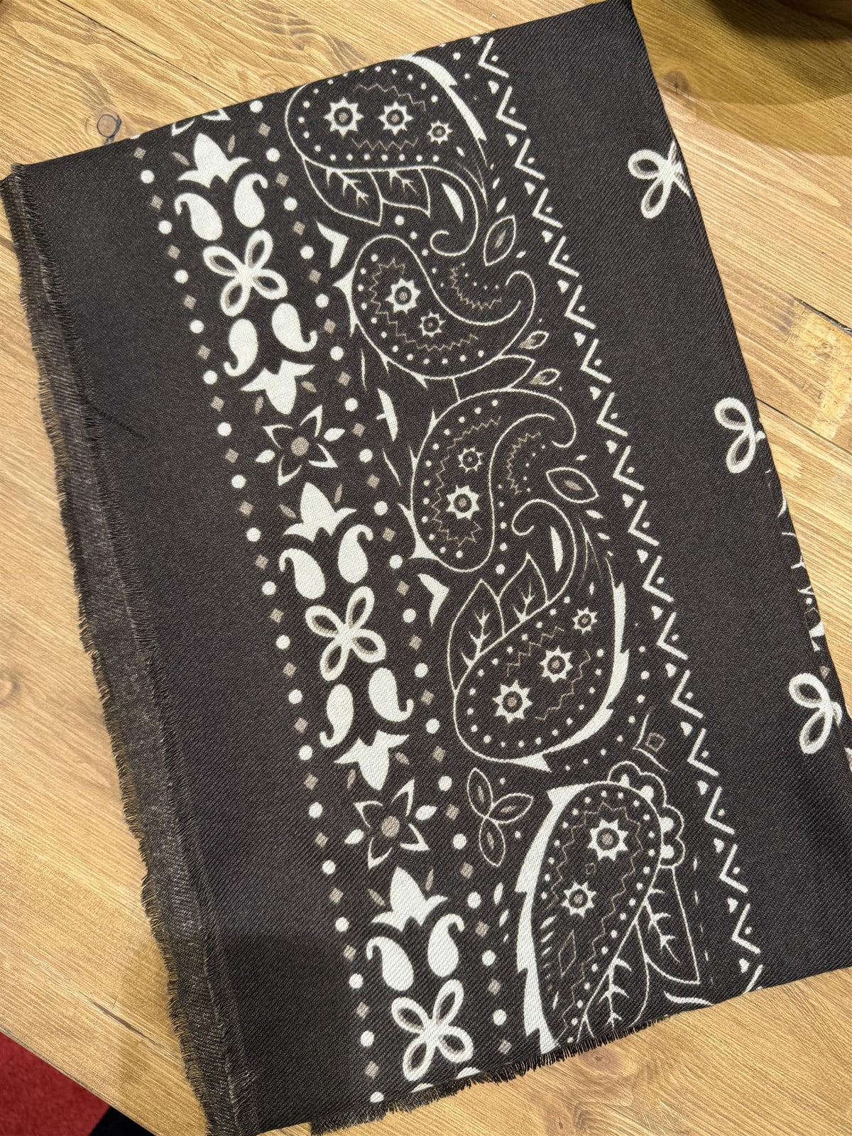 Skjerf Firkantet Paisley ullmix Brun