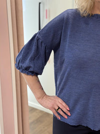 Shirt Wide Ruffle Neck 3/4 Indigo Melange