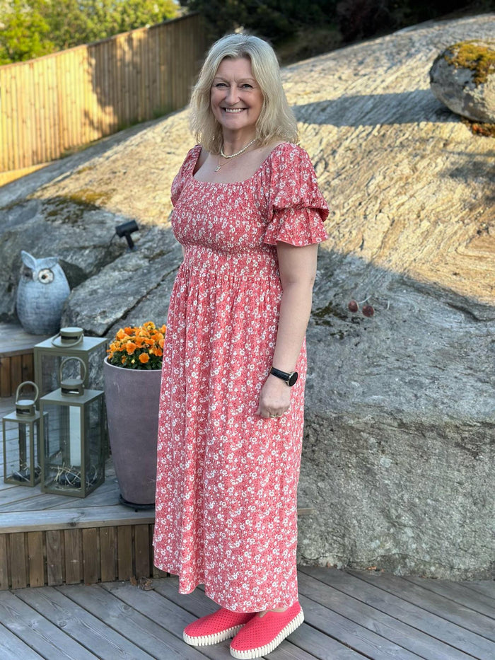 Kjole Flower Smock LONG Coral