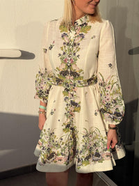 Kjole Kort Blomster Ecru