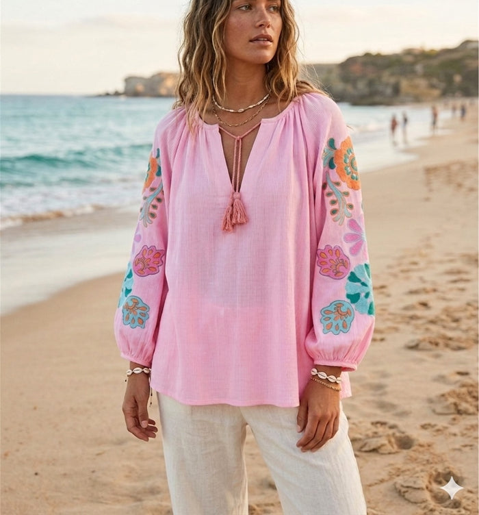 Boheme Cotton Shirt Embrodery & Stripes