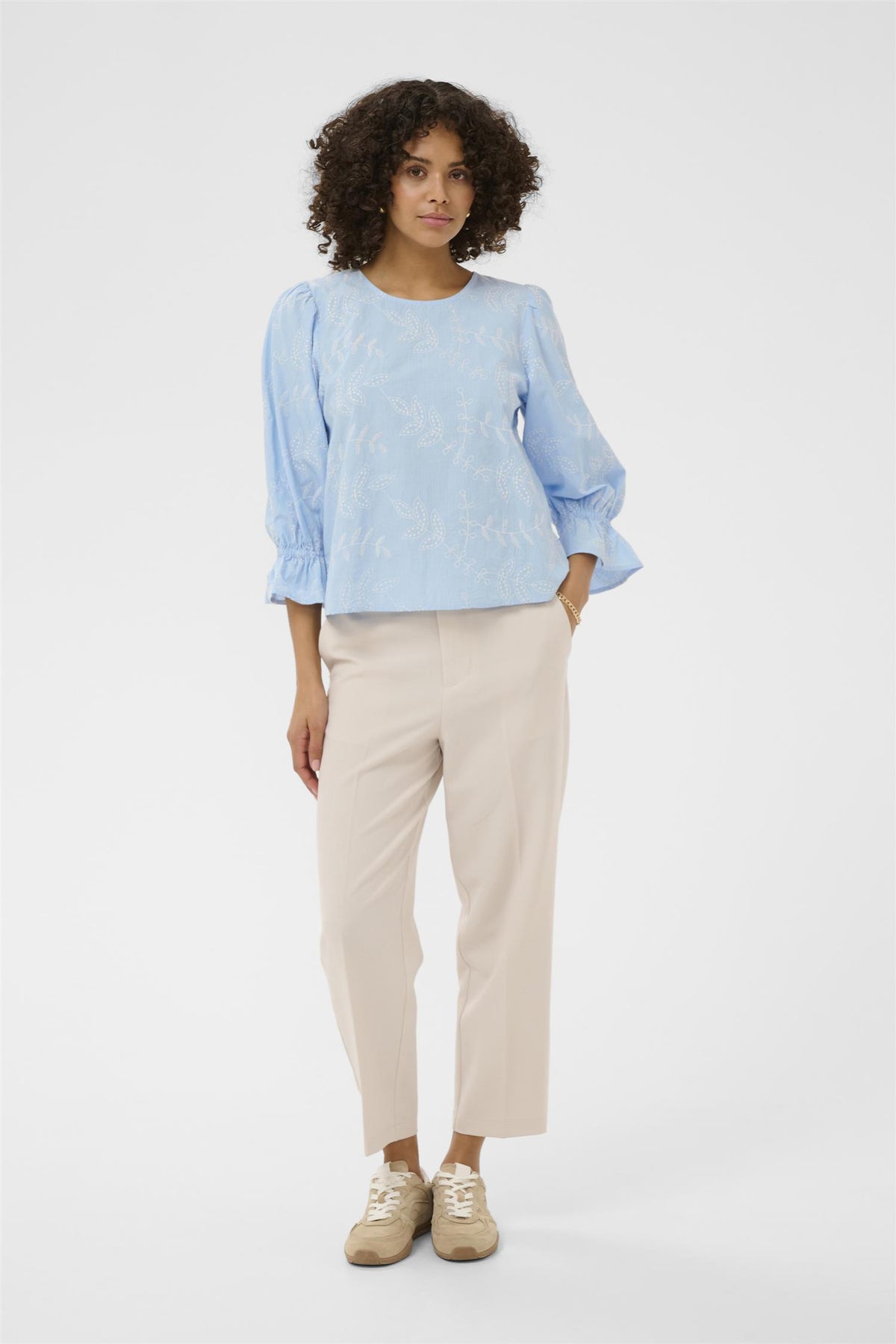 KAmarlee Blouse White Blue Embr