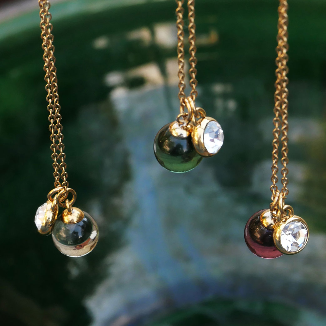 Kort kjede med glasskule, green, G