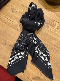 Skjerf Firkantet Paisley ullmix Sort