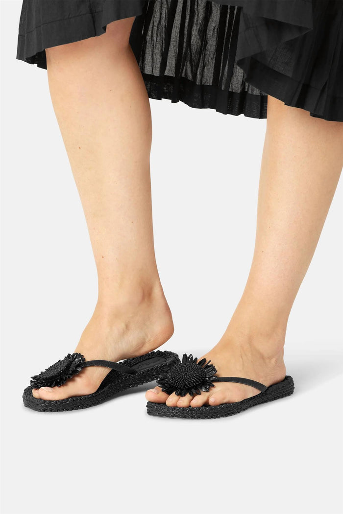 Flip Flop w. Flower Black