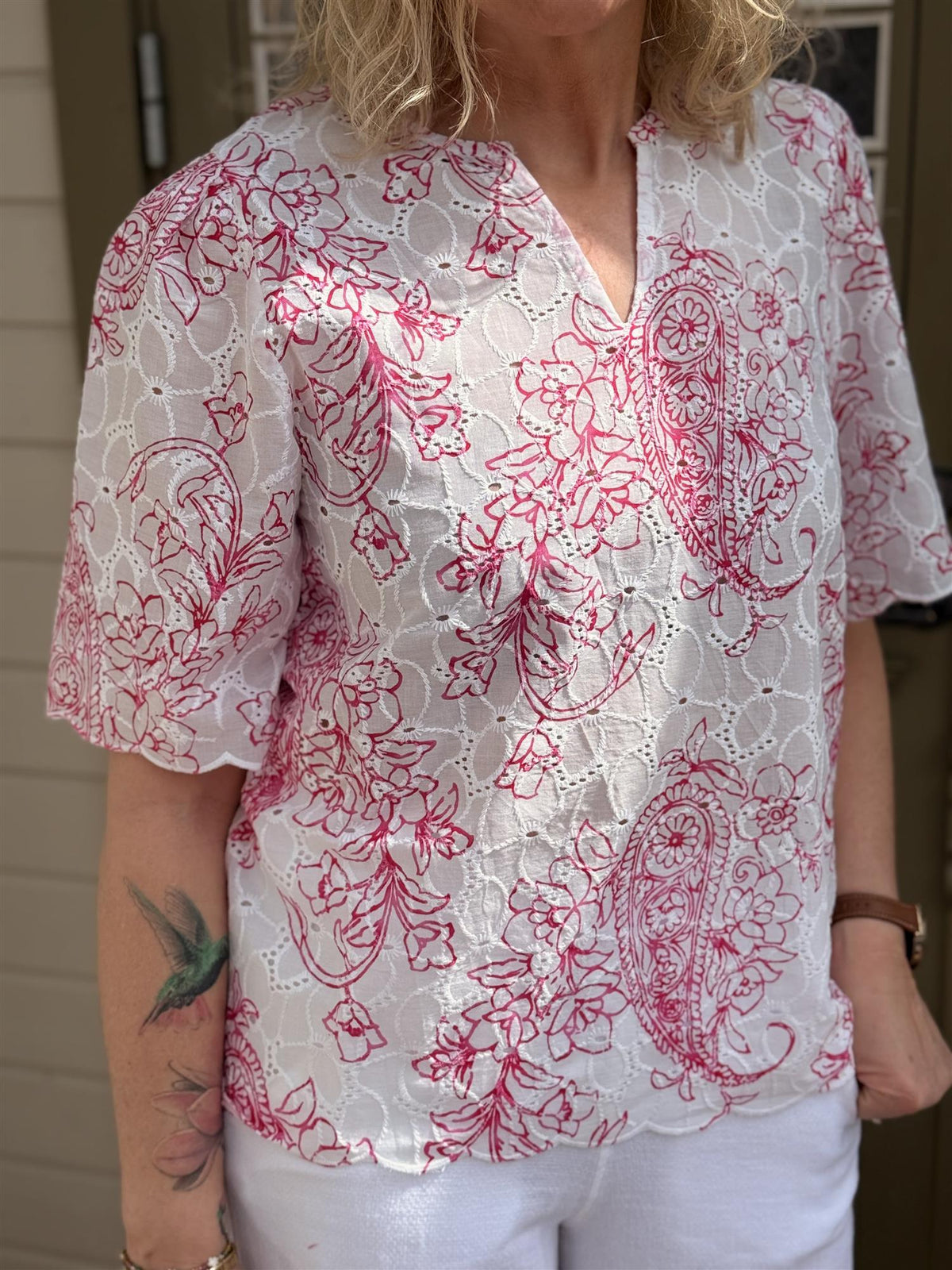 Bluse Fhira White/Pink