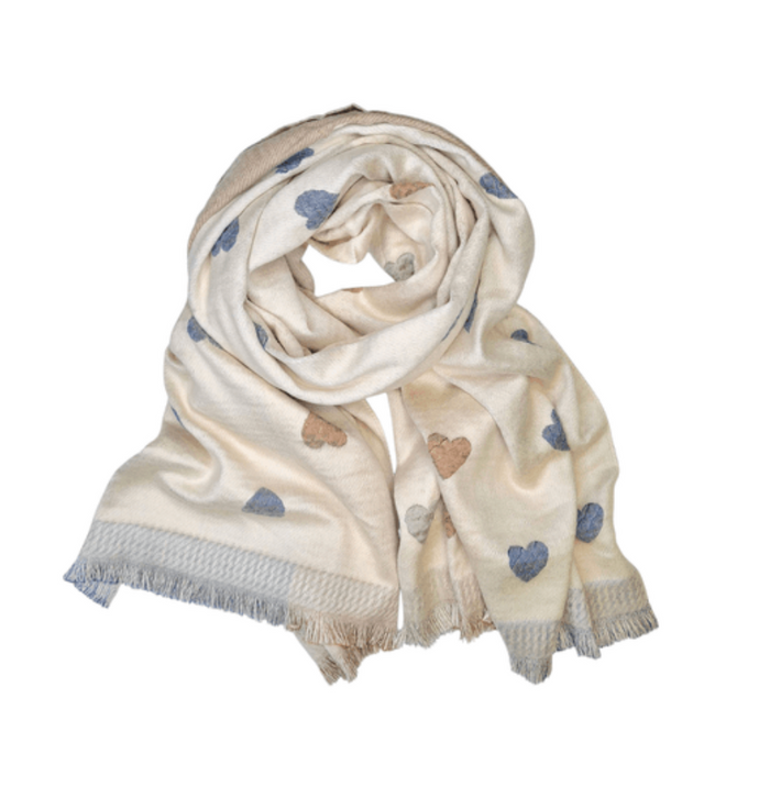 Skjerf Diz, Beige Hjerte Frynser