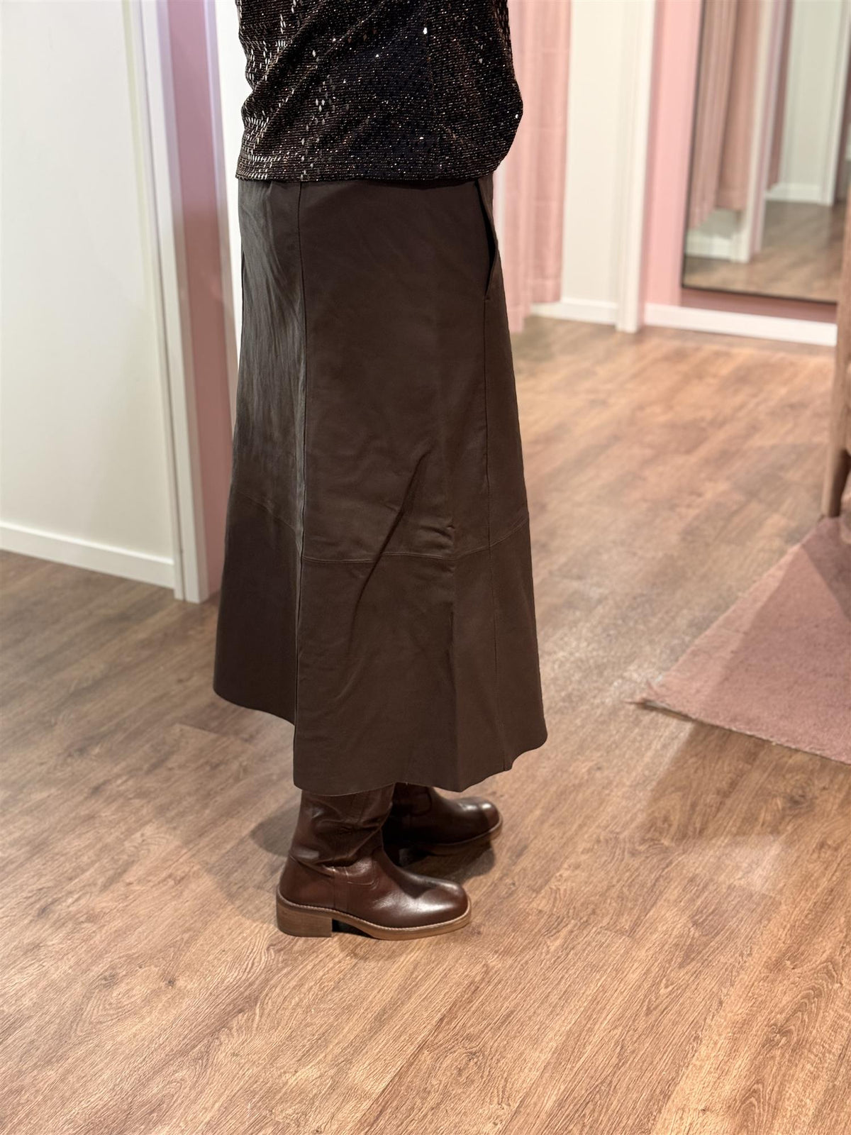 A-shape Leather Skirt Espresso