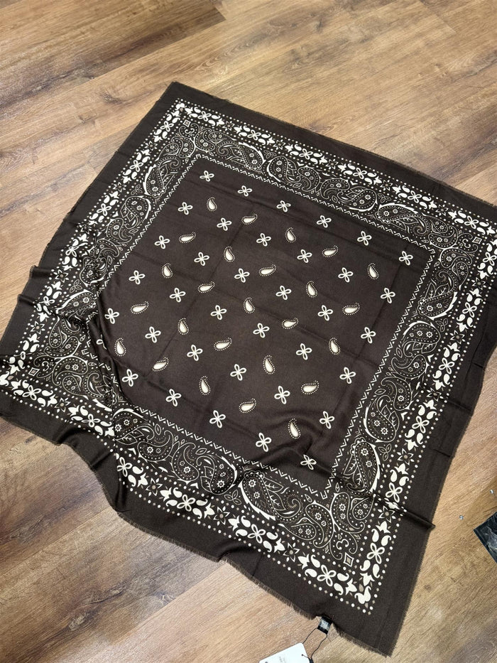 Skjerf Firkantet Paisley ullmix Brun