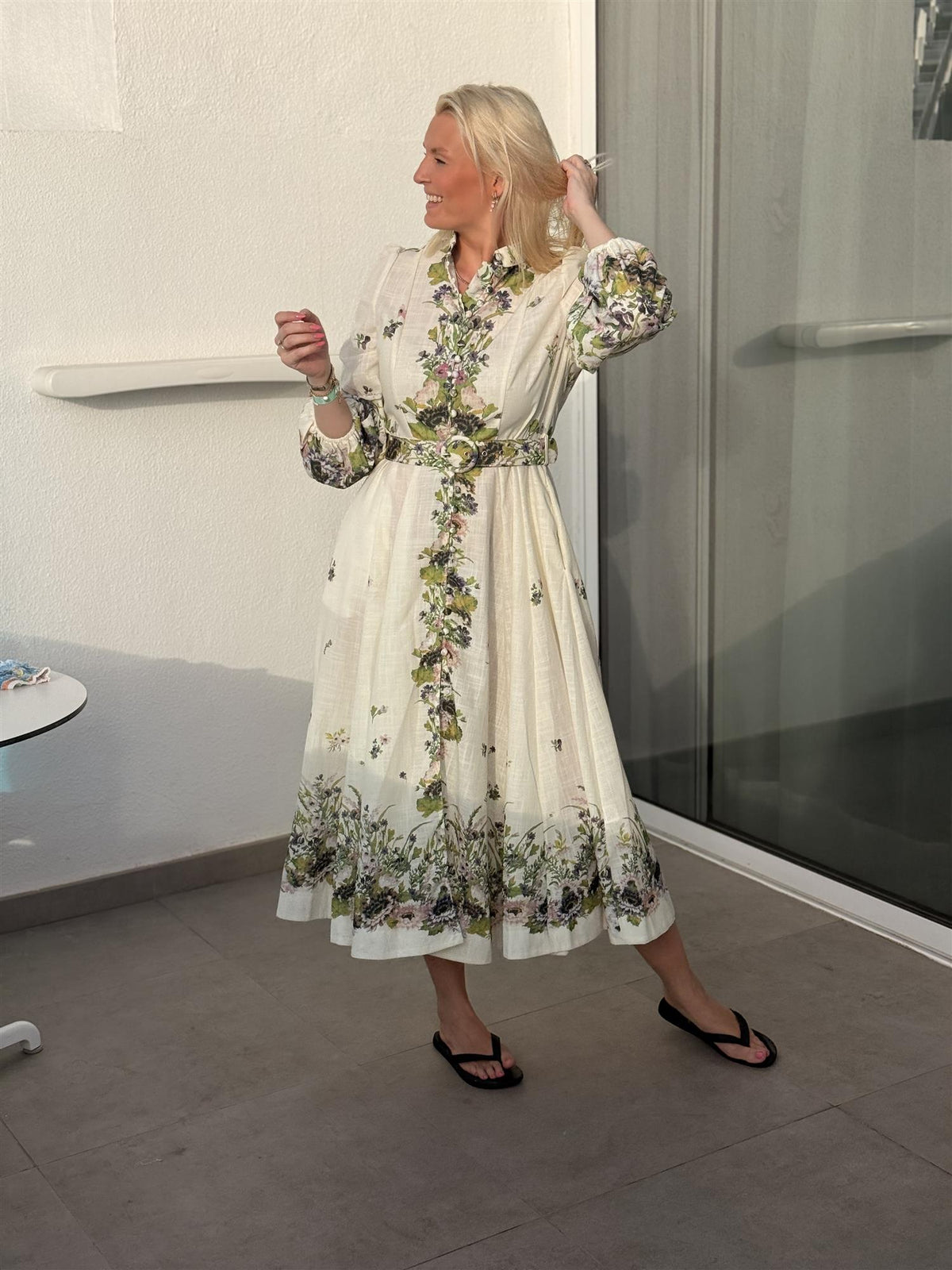 Kjole Lang Blomster Ecru