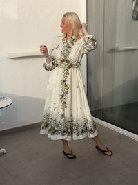 Kjole Lang Blomster Ecru