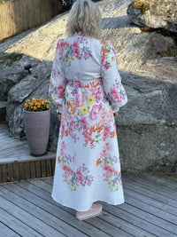 Kjole Lang Hvit med Blomster