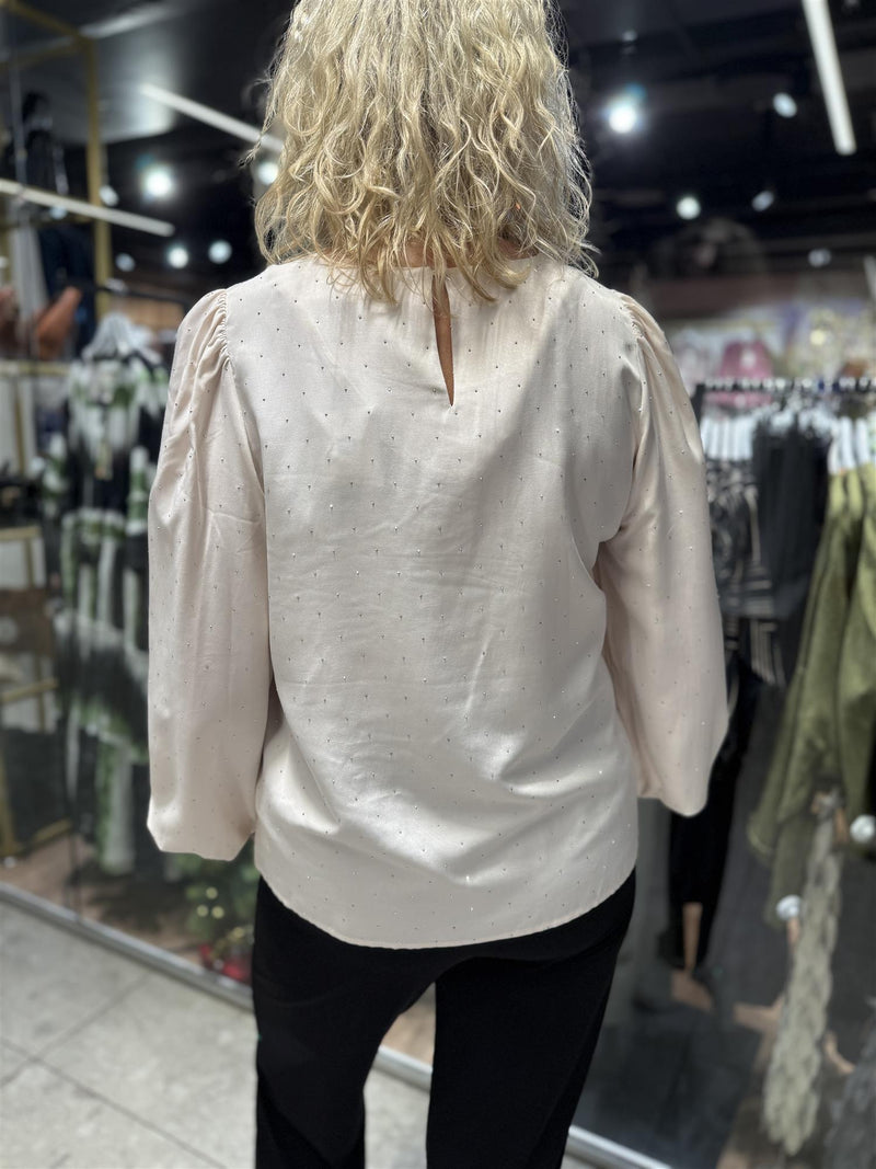 Bluse m/Strass Creme