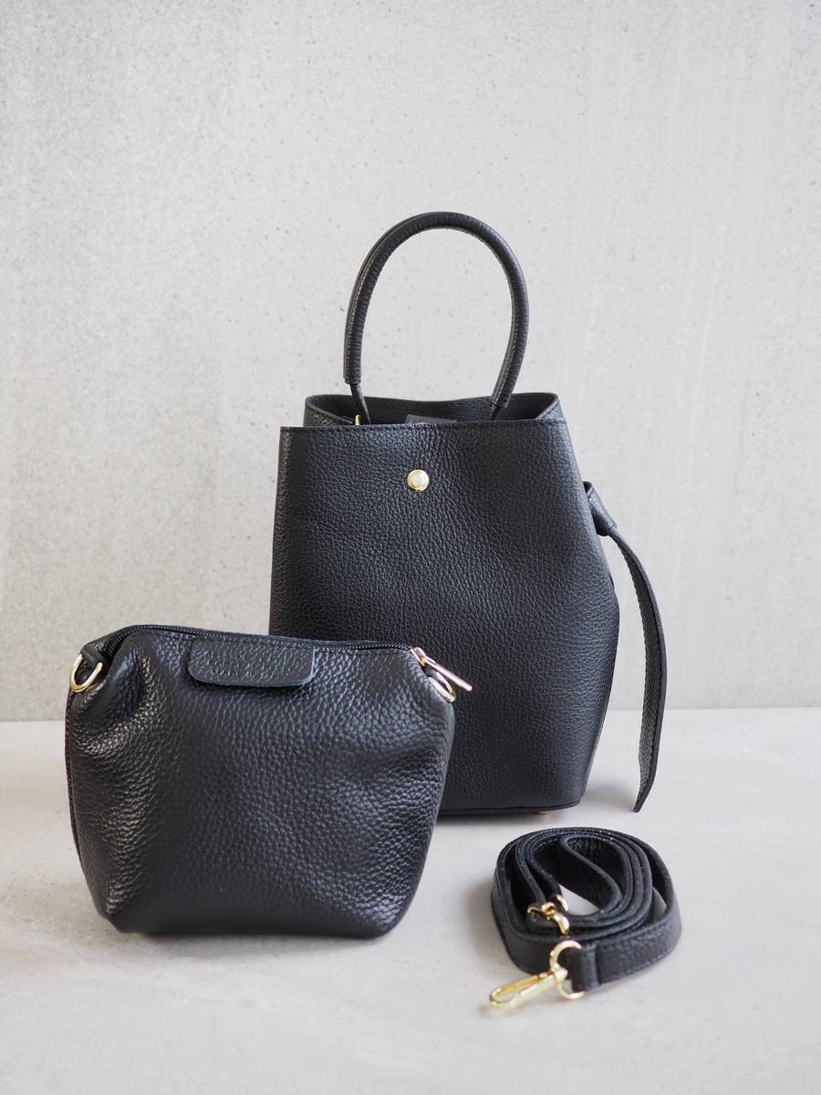 Bøtteveske Glatt Skinn Sort