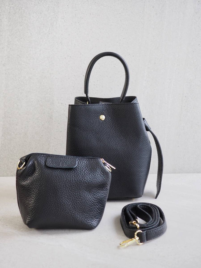 Bøtteveske Glatt Skinn Sort