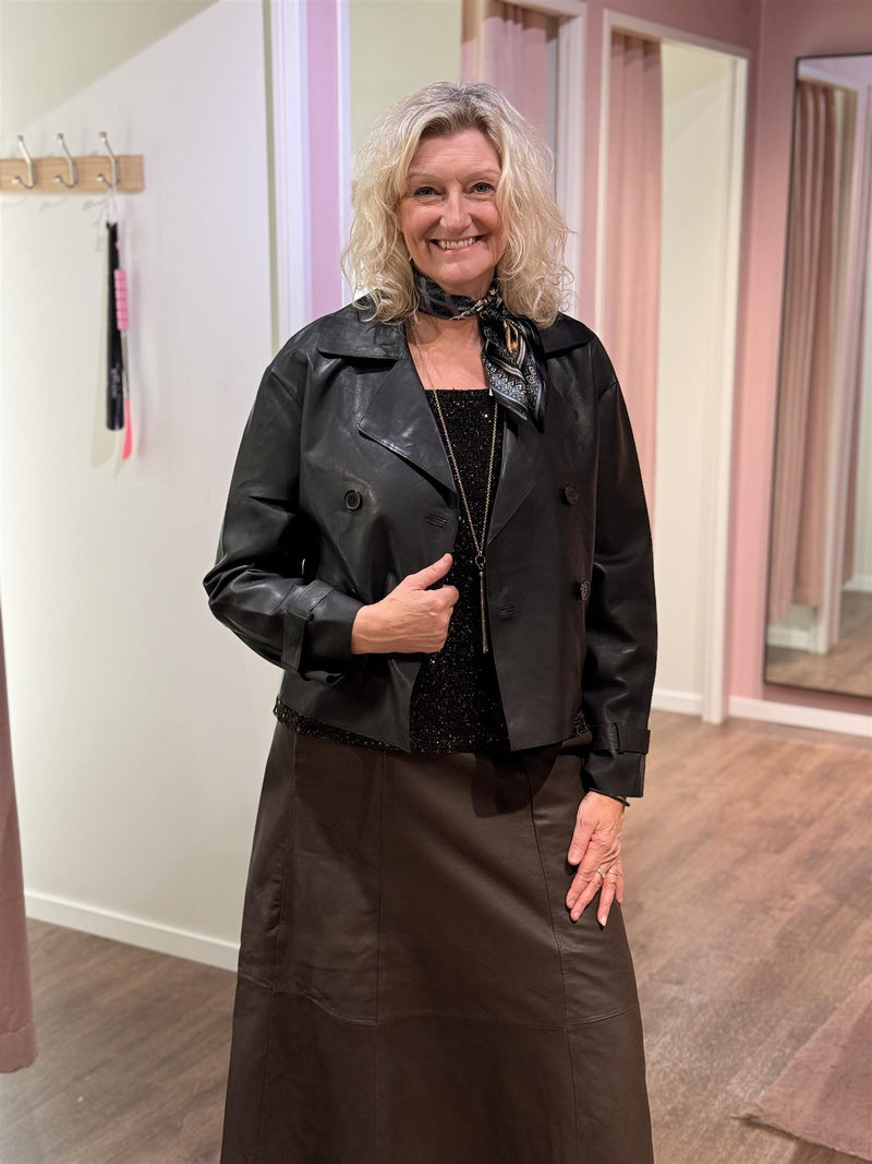 Short Leather Trenchcoat Black