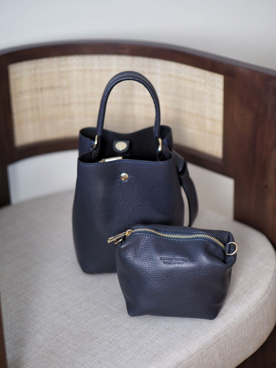 Bøtteveske Glatt Skinn Mørkeblå