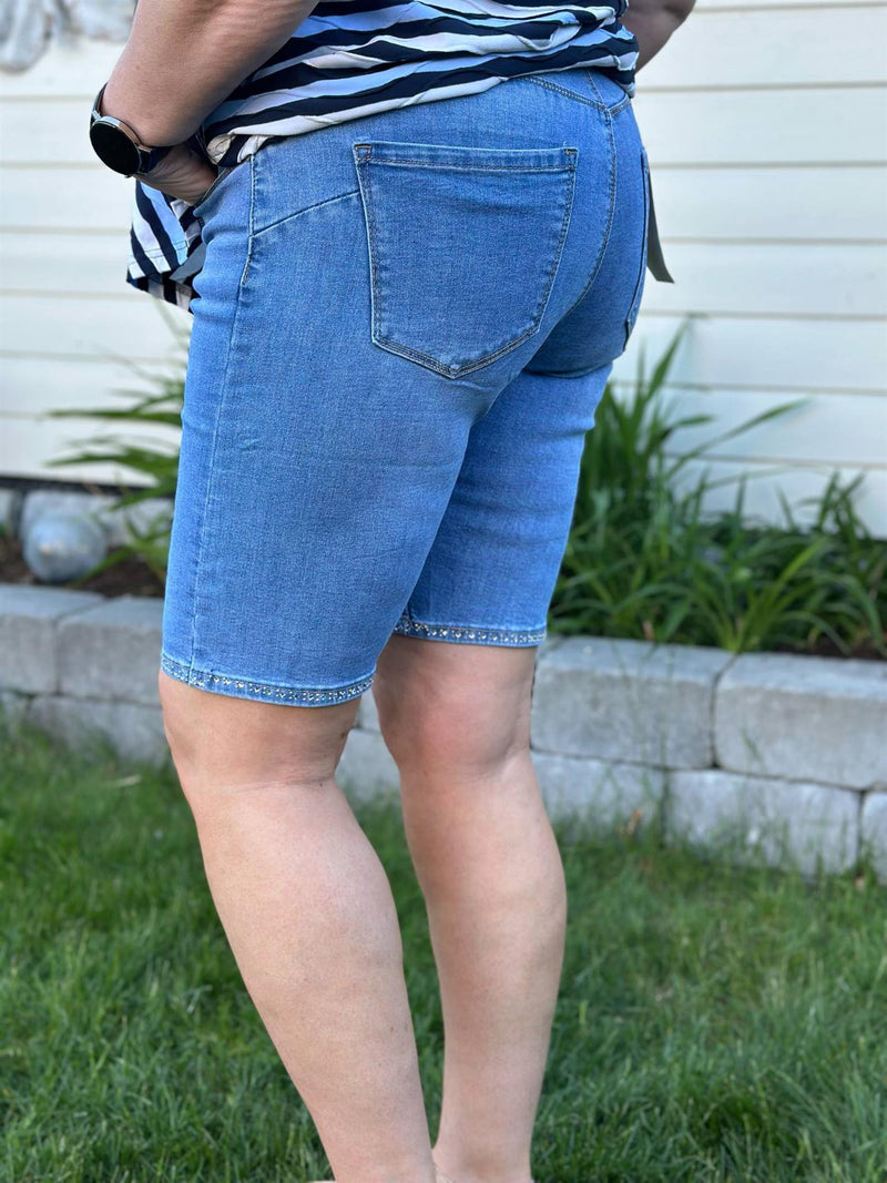 Denim shorts med Bling G-Smack