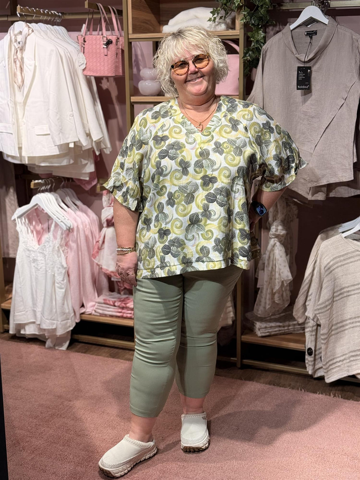 SDasie Blouse Green Offwhite Flower