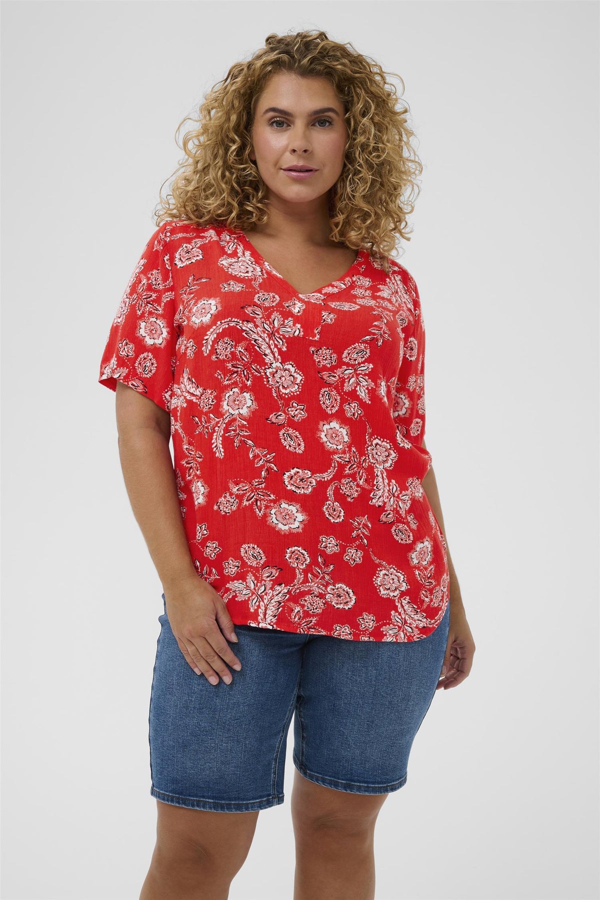 KCami SS Blouse Printed Poppy Red