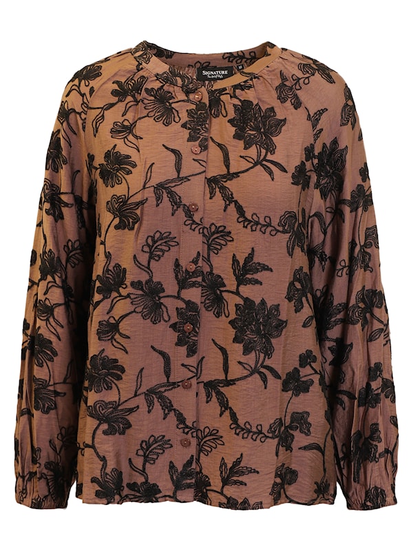 Bluse Brun/Sort Broderi