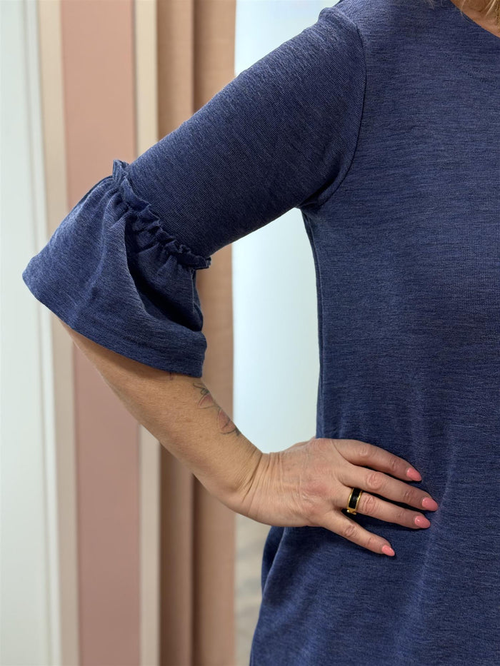 Dress w/trumpet cuff Indigo Melange