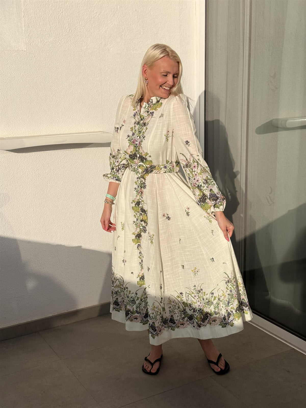 Kjole Lang Blomster Ecru