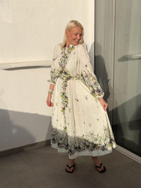 Kjole Lang Blomster Ecru