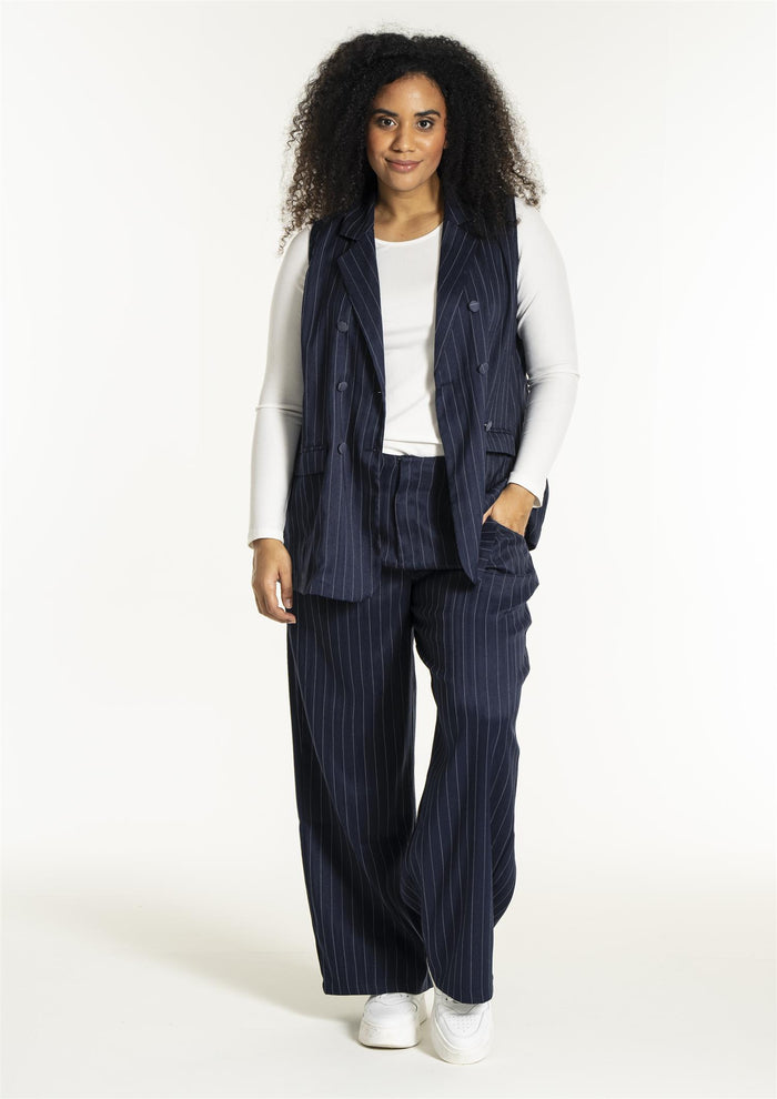 SNira wide trousers Blue White-Pinstripe
