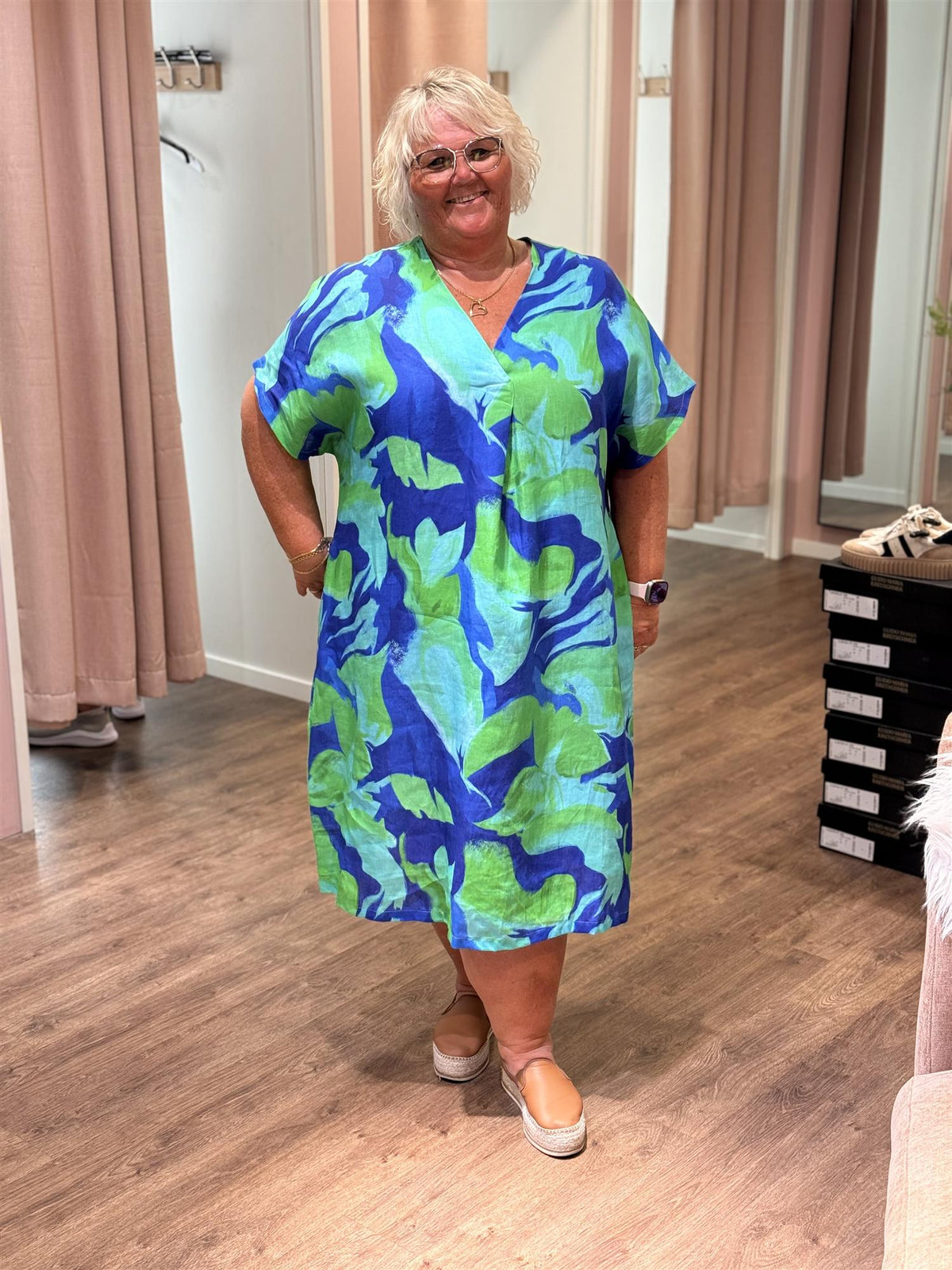 Printed Linen Dress/Curve