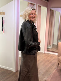 Short Leather Trenchcoat Black