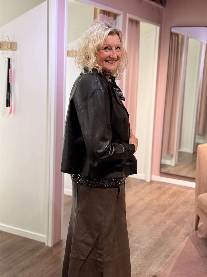 Short Leather Trenchcoat Black