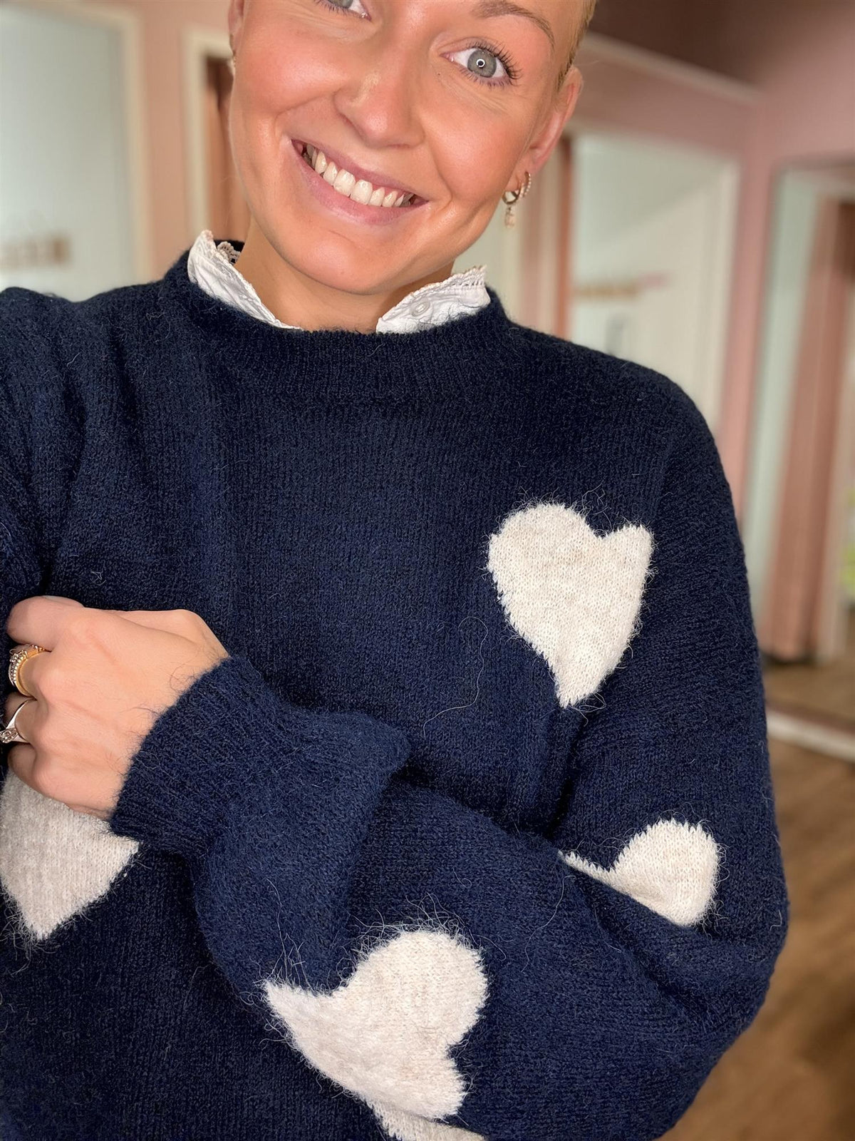 Genser Tiril Navy/ White Heart