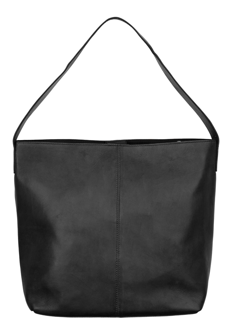 Leather Tote w. Chain Top Handles Black