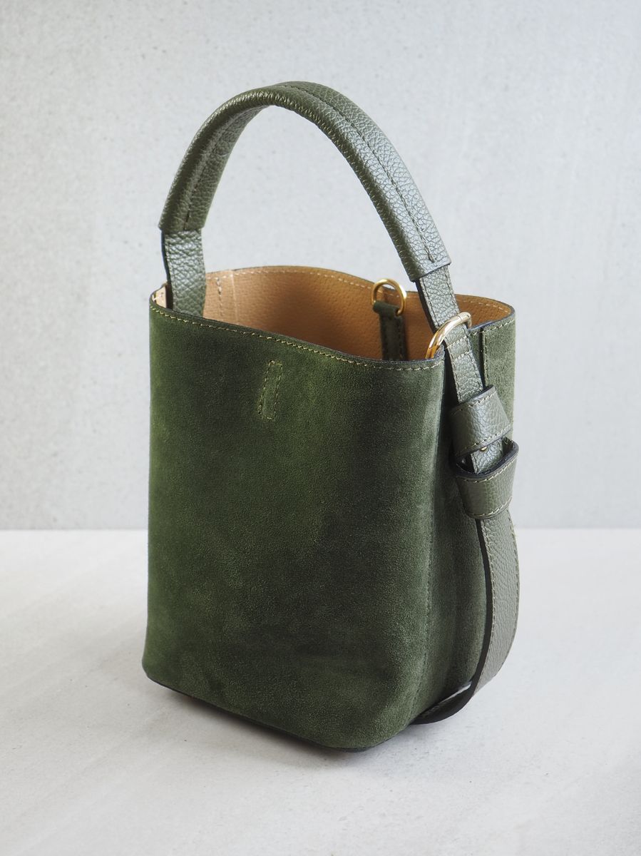 Bøtteveske Semsket Skinn Oliven