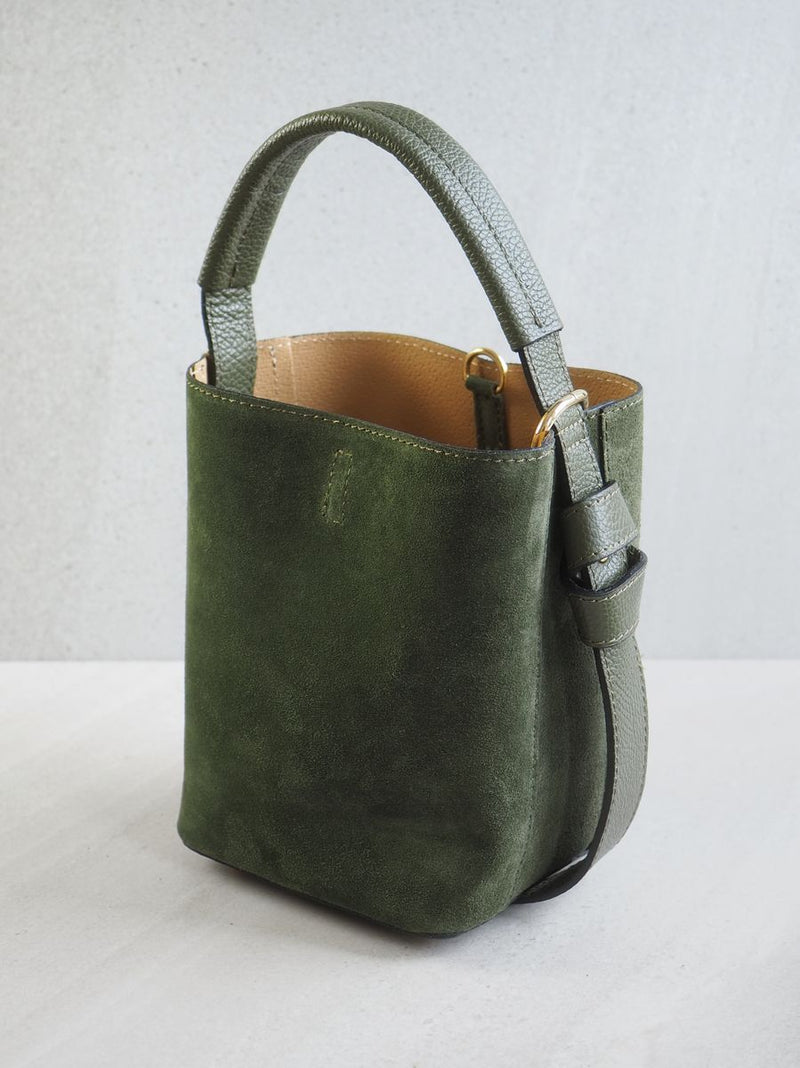 Bøtteveske Semsket Skinn Oliven