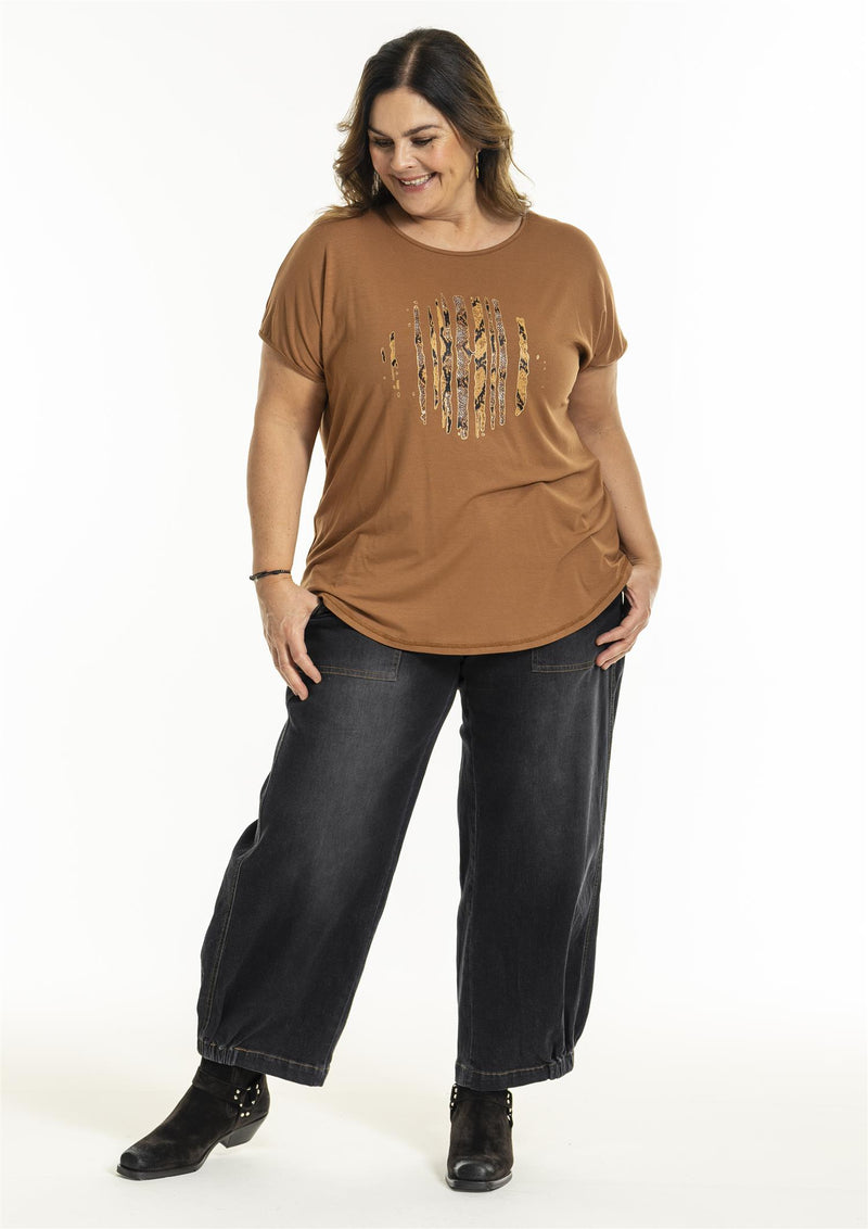 Gitte T-shirt Cognac Print