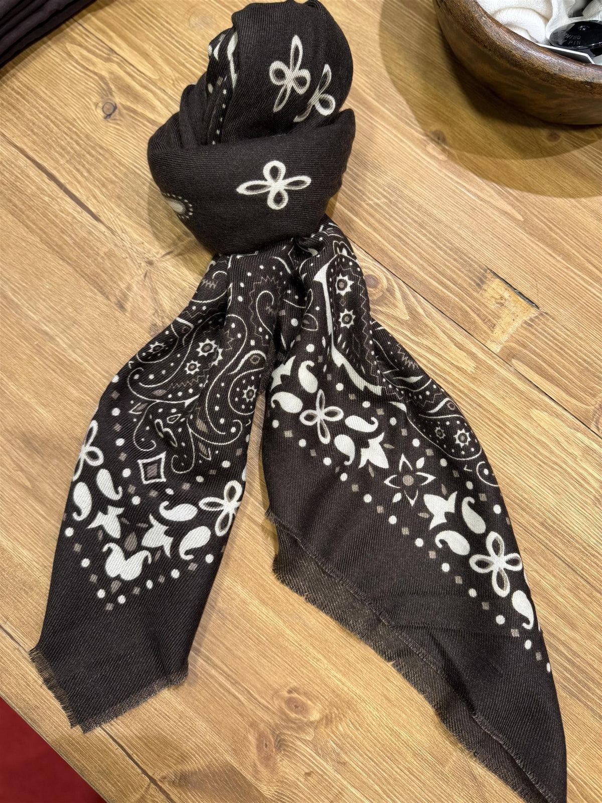 Skjerf Firkantet Paisley ullmix Brun