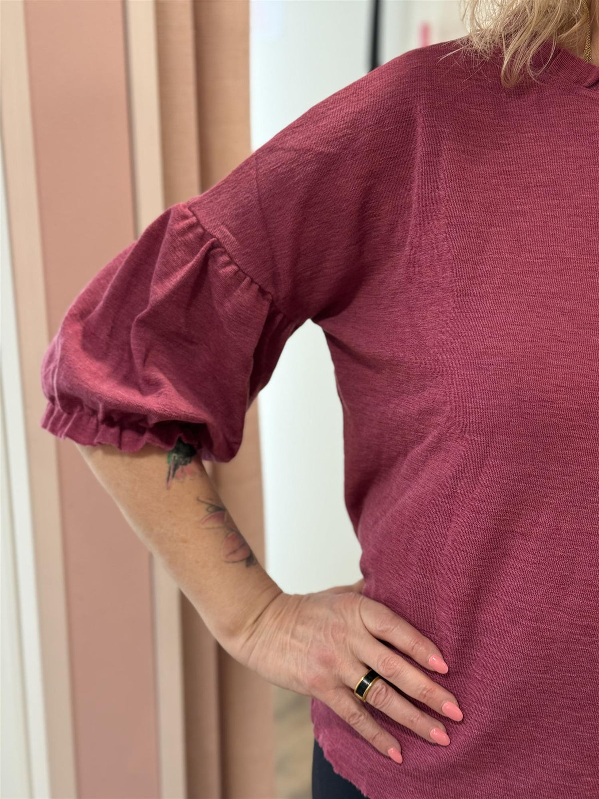 Shirt Wide Ruffle Neck 3/4  Camelia melange