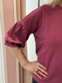 Shirt Wide Ruffle Neck 3/4  Camelia melange