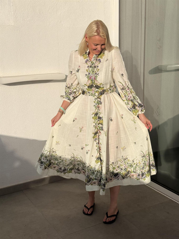 Kjole Lang Blomster Ecru
