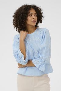KAmarlee Blouse White Blue Embr