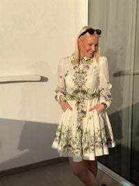 Kjole Kort Blomster Ecru