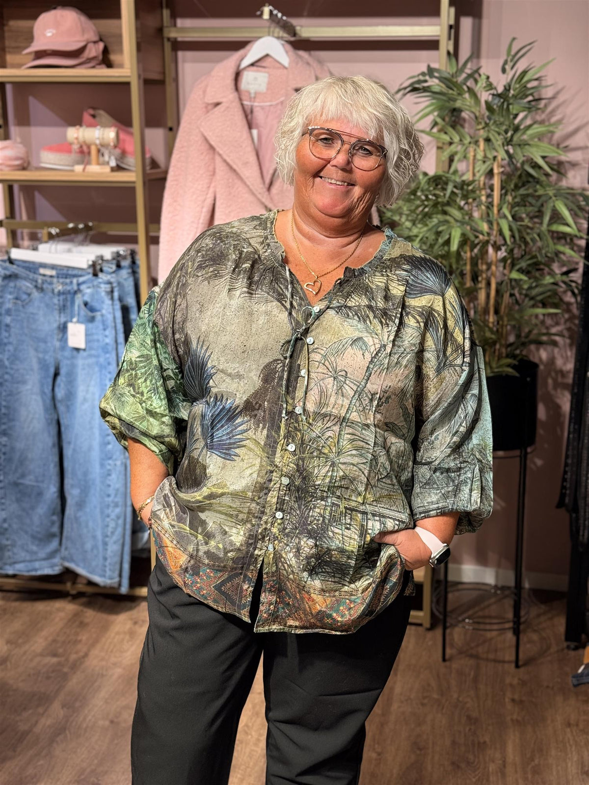 Bluse Digital Top R-neck - Tropical Jungle