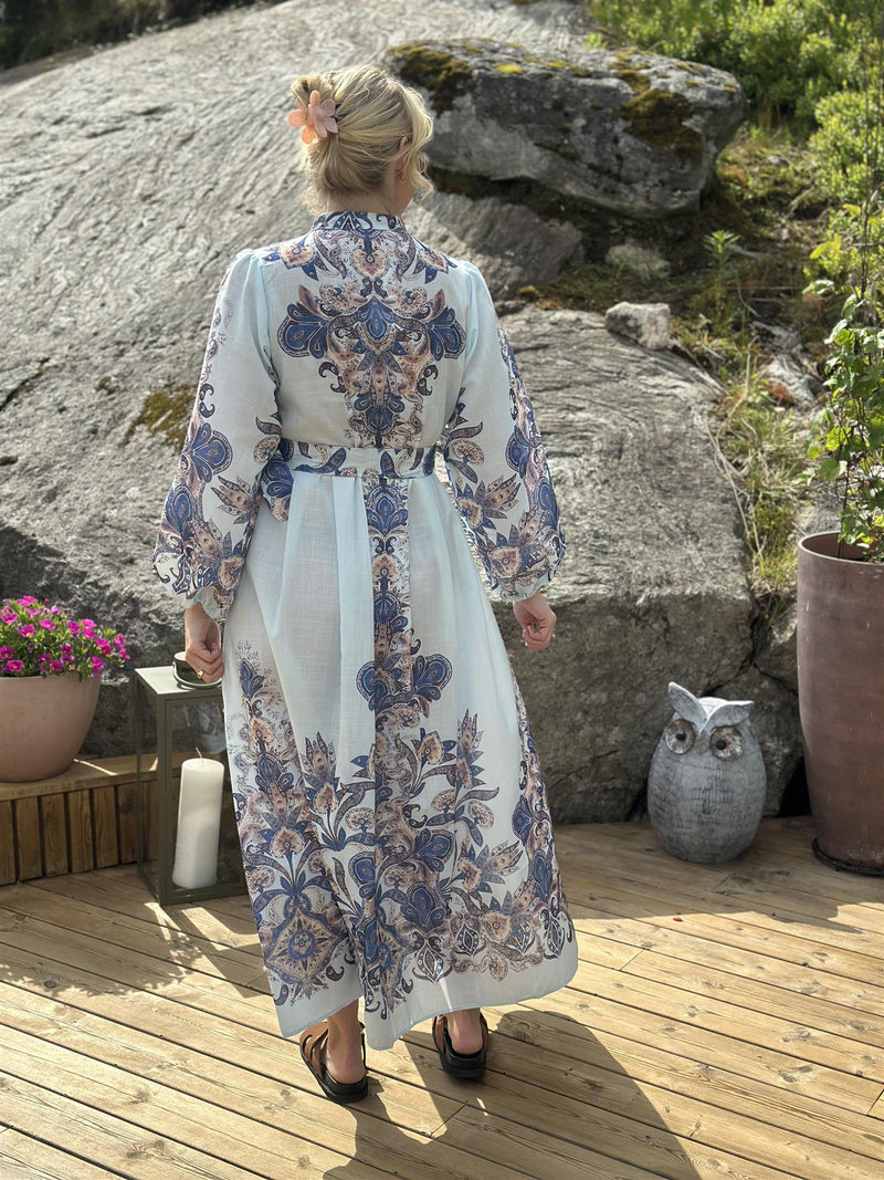 Kjole Lang LysBlå Paisley