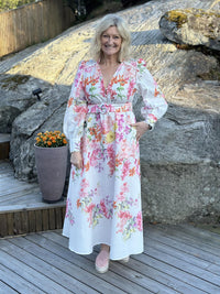Kjole Lang Hvit med Blomster